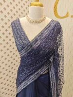 Net saree with sequence and zigzag cut bead border - Image 31