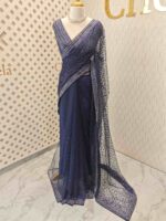 Net saree with sequence and zigzag cut bead border - Image 33