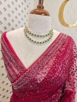 Net saree with sequence and zigzag cut bead border - Image 29