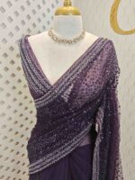 Net saree with sequence and zigzag cut bead border - Image 25