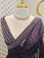 Net saree with sequence and zigzag cut bead border - Image 26
