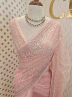 Net saree with sequence and zigzag cut bead border - Image 22