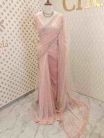 Net saree with sequence and zigzag cut bead border - Image 24