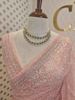 Net saree with sequence and zigzag cut bead border - Image 23
