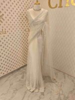 Net saree with sequence and zigzag cut bead border - Image 18