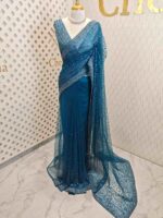 Net saree with sequence and zigzag cut bead border - Image 15