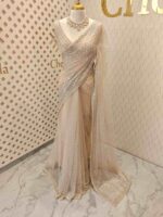 Net saree with sequence and zigzag cut bead border - Image 12