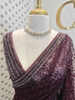 Net saree with sequence and zigzag cut bead border - Image 2