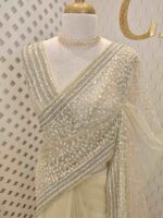 Net saree with sequence and zigzag cut bead border - Image 4