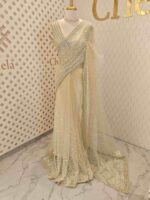 Net saree with sequence and zigzag cut bead border - Image 6