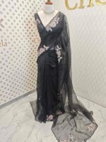 Organza with satin thread work and mirror, beads work - Image 22