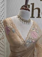 Organza with satin thread work and mirror, beads work - Image 24