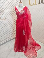Organza with satin thread work and mirror, beads work - Image 28