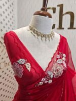 Organza with satin thread work and mirror, beads work - Image 27