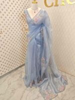 Organza with satin thread work and mirror, beads work - Image 31