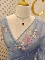 Organza with satin thread work and mirror, beads work - Image 29