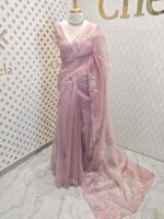 Organza with satin thread work and mirror, beads work - Image 34