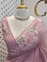 Organza with satin thread work and mirror, beads work - Image 32