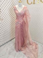 Organza with satin thread work and mirror, beads work - Image 37