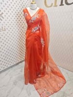 Organza with satin thread work and mirror, beads work - Image 46