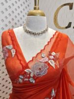 Organza with satin thread work and mirror, beads work - Image 44