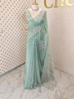 Organza with satin thread work and mirror, beads work - Image 49