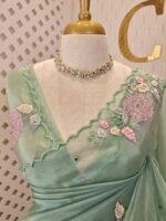 Organza with satin thread work and mirror, beads work - Image 47