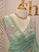 Organza with satin thread work and mirror, beads work - Image 48