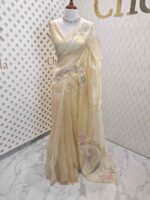 Organza with satin thread work and mirror, beads work - Image 52