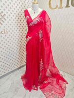 Organza with satin thread work and mirror, beads work - Image 55