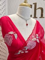 Organza with satin thread work and mirror, beads work - Image 54