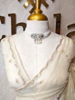 Organsa with Turkish floral applique work and sequence scallop border - Image 11