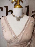 Organsa with Turkish floral applique work and sequence scallop border - Image 14