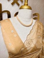 Organza with hibiscus flower and bud like motif  thread work - Image 38