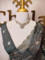 Organza with hibiscus flower and bud like motif  thread work - Image 19