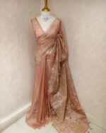 Organza with hibiscus flower and bud like motif  thread work - Image 18