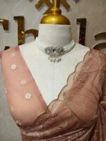 Organza with hibiscus flower and bud like motif  thread work - Image 16