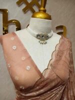 Organza with hibiscus flower and bud like motif  thread work - Image 17