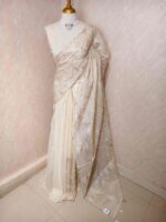 Organza with hibiscus flower and bud like motif  thread work - Image 24