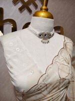 Organza with hibiscus flower and bud like motif  thread work - Image 23