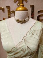 Organza with hibiscus flower and bud like motif  thread work - Image 28