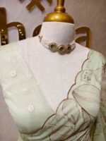 Organza with hibiscus flower and bud like motif  thread work - Image 29