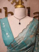 Organza with hibiscus flower and bud like motif  thread work - Image 25