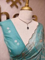 Organza with hibiscus flower and bud like motif  thread work - Image 26