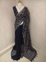 Organza with bold oval motifs and intricate gold overall embroidery - Image 4