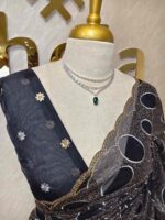 Organza with bold oval motifs and intricate gold overall embroidery - Image 3