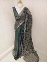 Organza with bold oval motifs and intricate gold overall embroidery - Image 7