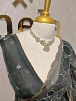 Organza with bold oval motifs and intricate gold overall embroidery - Image 6