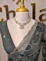 Organza with bold oval motifs and intricate gold overall embroidery - Image 5