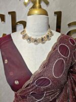 Organza with bold oval motifs and intricate gold overall embroidery - Image 8